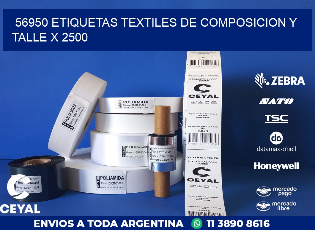 56950 ETIQUETAS TEXTILES DE COMPOSICION Y TALLE X 2500