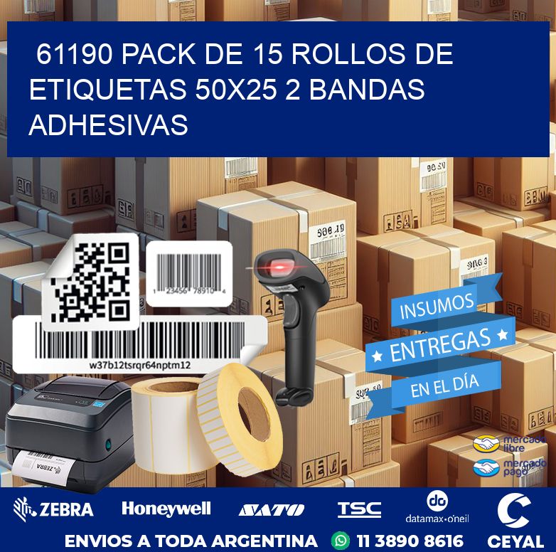 61190 PACK DE 15 ROLLOS DE ETIQUETAS 50X25 2 BANDAS ADHESIVAS