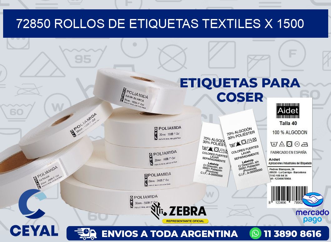 72850 ROLLOS DE ETIQUETAS TEXTILES X 1500