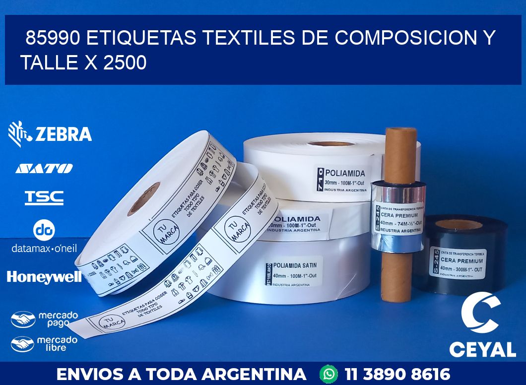 85990 ETIQUETAS TEXTILES DE COMPOSICION Y TALLE X 2500