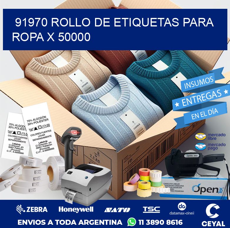 91970 ROLLO DE ETIQUETAS PARA ROPA X 50000