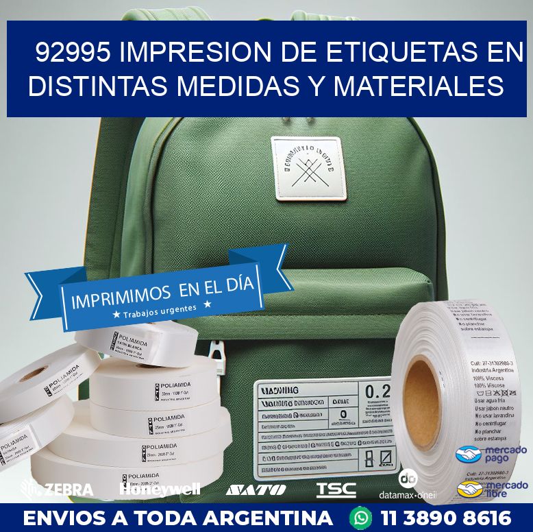 92995 IMPRESION DE ETIQUETAS EN DISTINTAS MEDIDAS Y MATERIALES