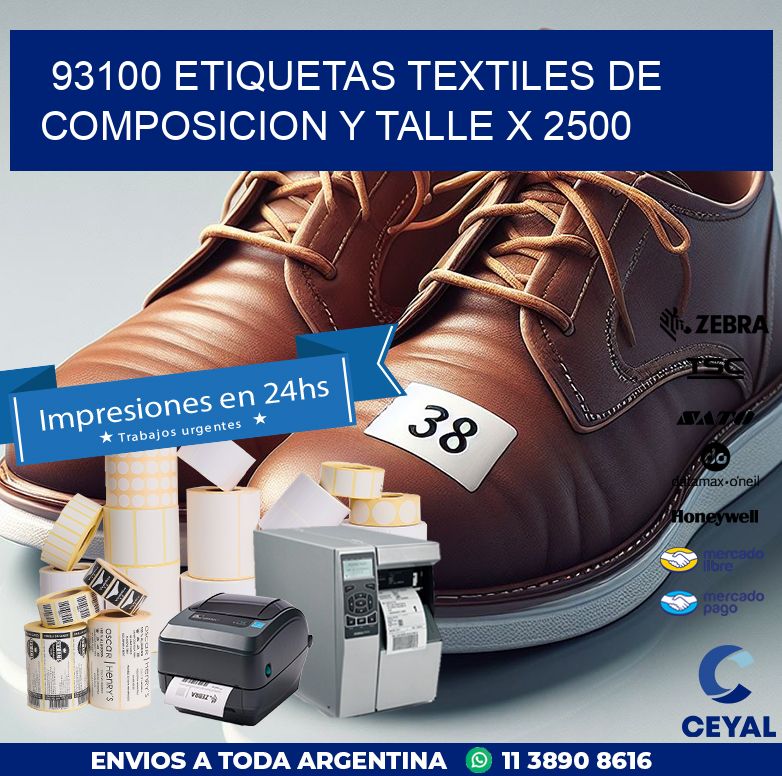 93100 ETIQUETAS TEXTILES DE COMPOSICION Y TALLE X 2500