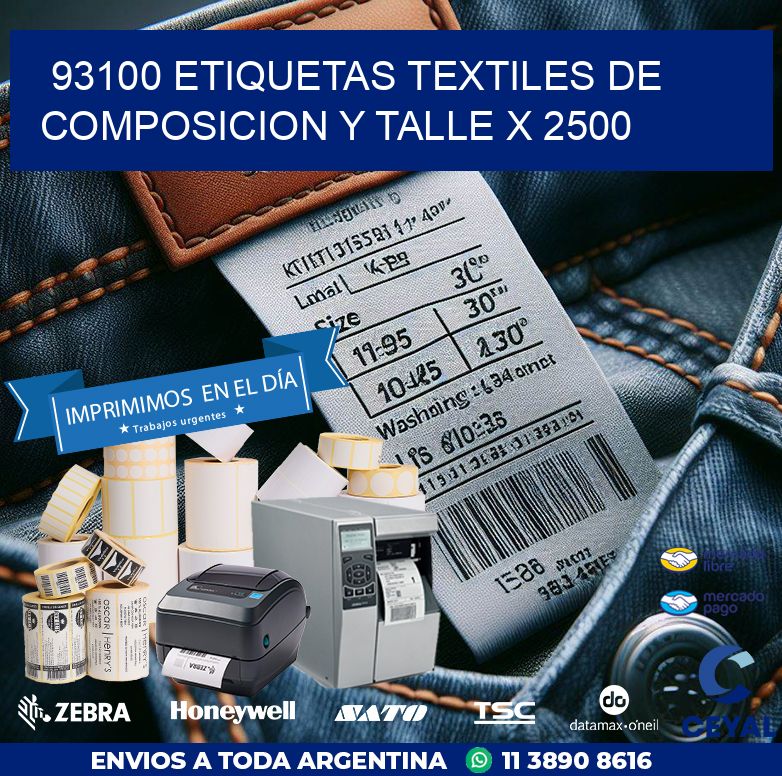 93100 ETIQUETAS TEXTILES DE COMPOSICION Y TALLE X 2500
