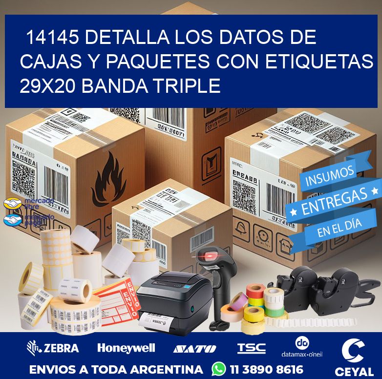 14145 DETALLA LOS DATOS DE CAJAS Y PAQUETES CON ETIQUETAS 29X20 BANDA TRIPLE