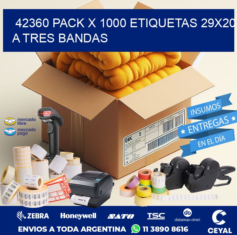 42360 PACK X 1000 ETIQUETAS 29X20 A TRES BANDAS
