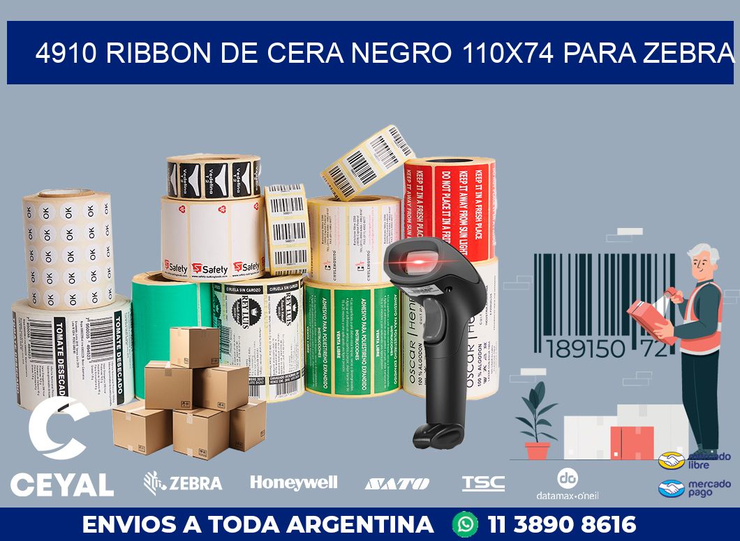 4910 RIBBON DE CERA NEGRO 110X74 PARA ZEBRA