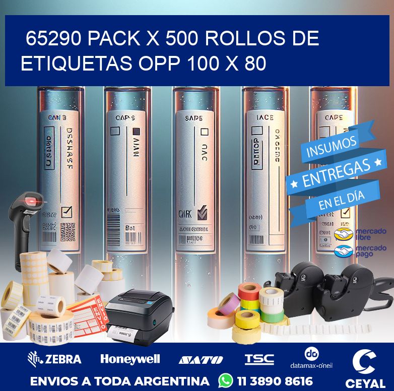 65290 PACK X 500 ROLLOS DE ETIQUETAS OPP 100 X 80