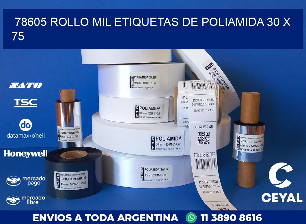 78605 ROLLO MIL ETIQUETAS DE POLIAMIDA 30 X 75