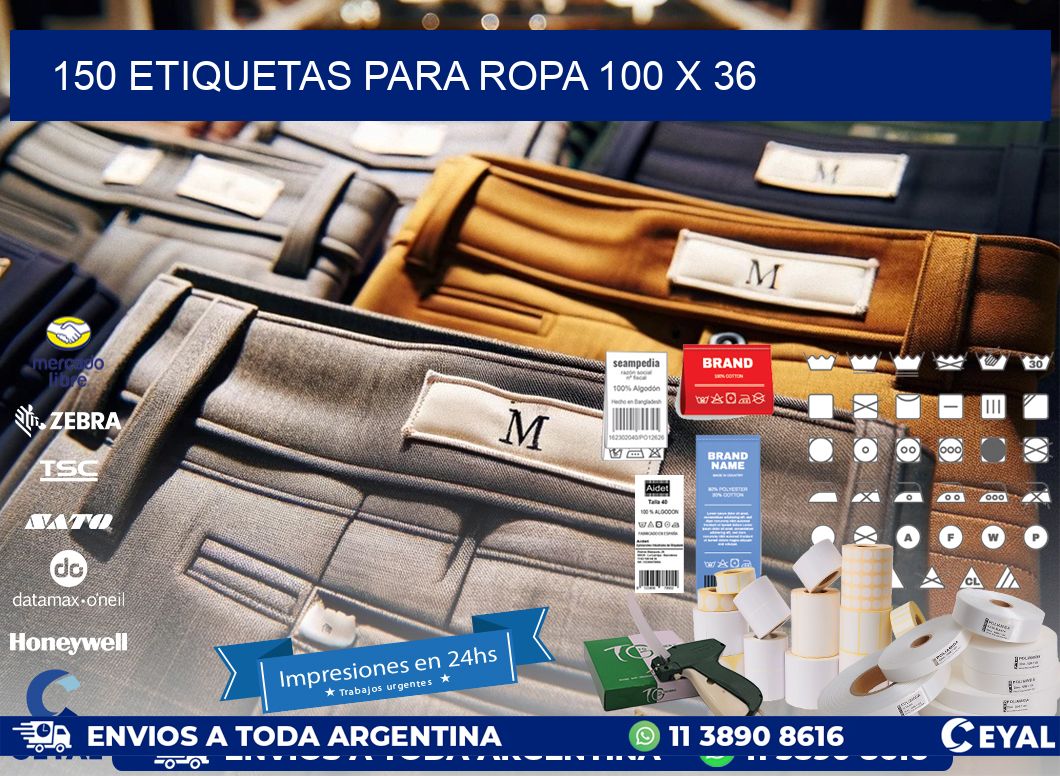 150 ETIQUETAS PARA ROPA 100 x 36