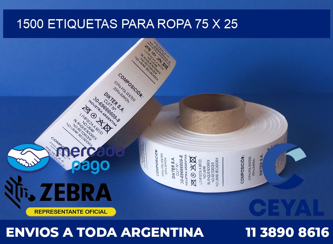 1500 ETIQUETAS PARA ROPA 75 x 25