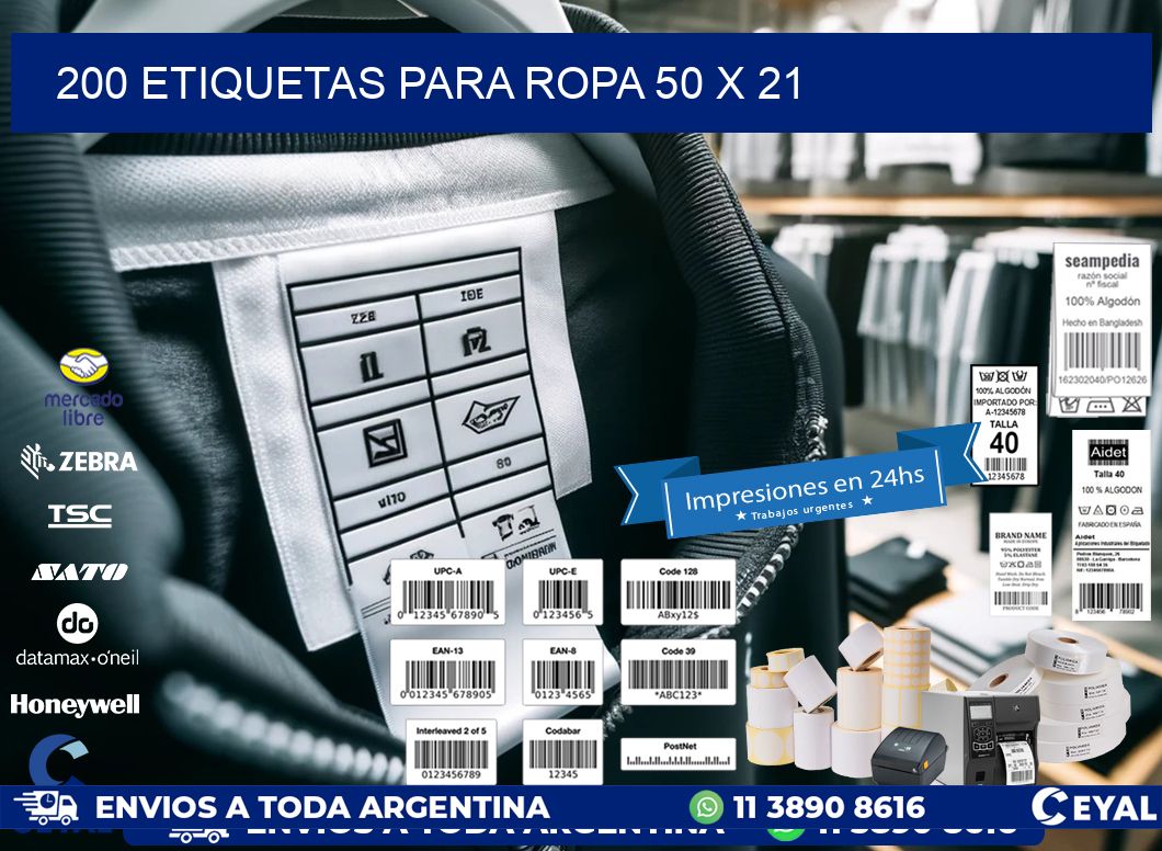 200 ETIQUETAS PARA ROPA 50 x 21