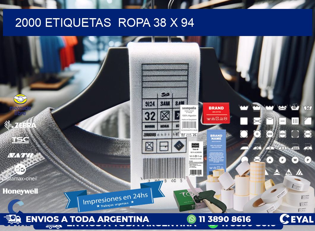 2000 ETIQUETAS ROPA 38 x 94