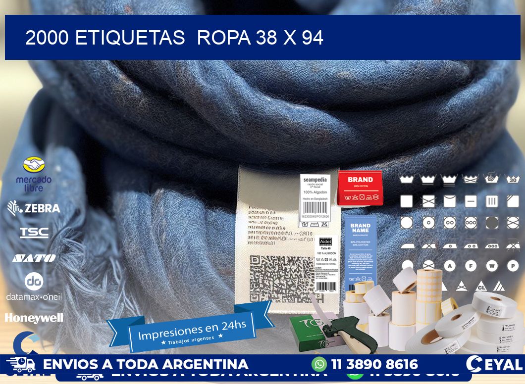 2000 ETIQUETAS ROPA 38 x 94