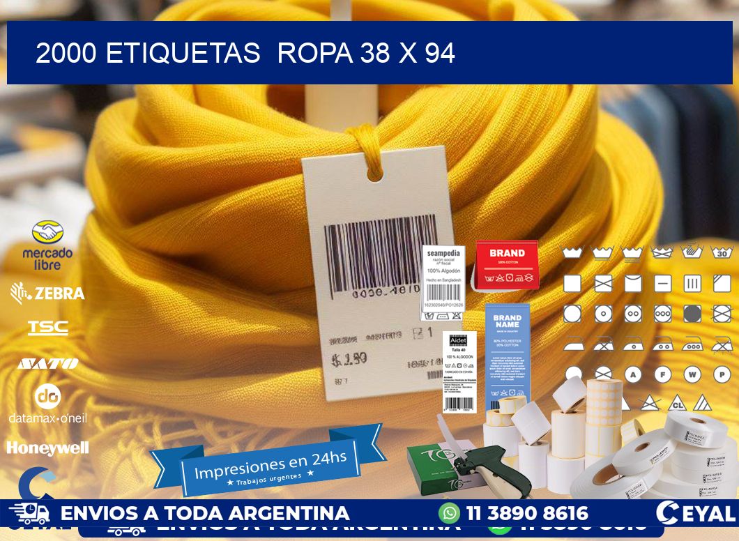 2000 ETIQUETAS  ROPA 38 x 94