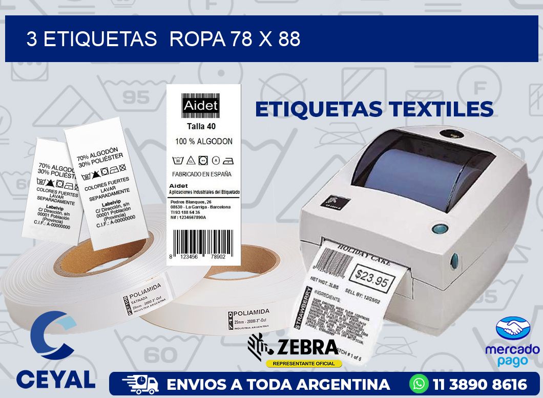 3 ETIQUETAS  ROPA 78 x 88
