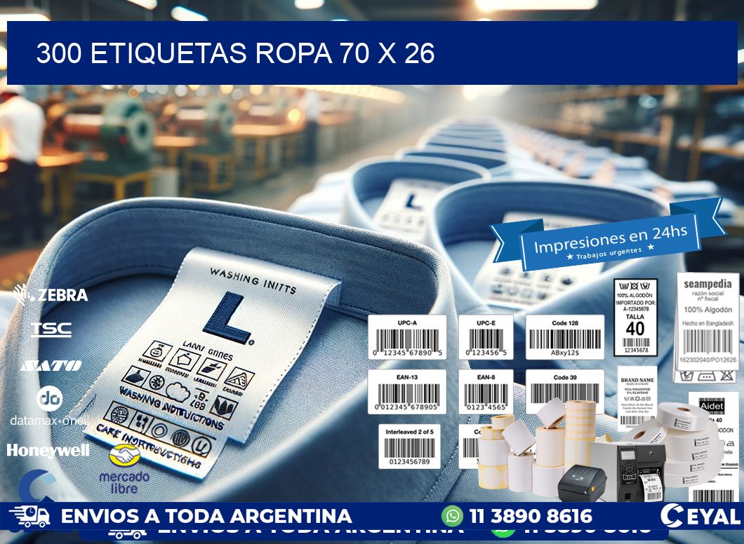 300 ETIQUETAS ROPA 70 x 26