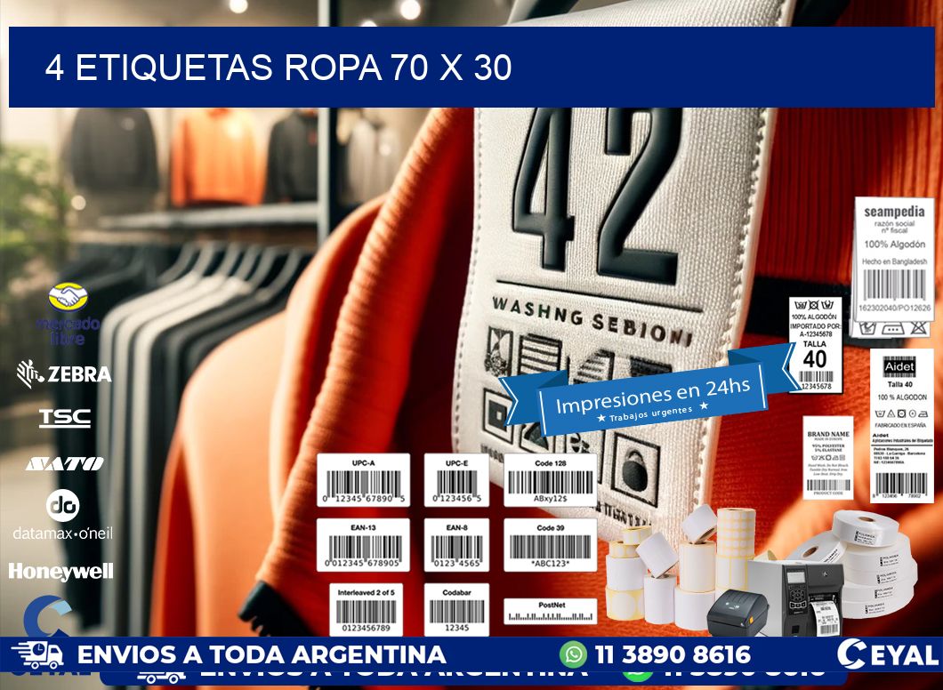 4 ETIQUETAS ROPA 70 x 30