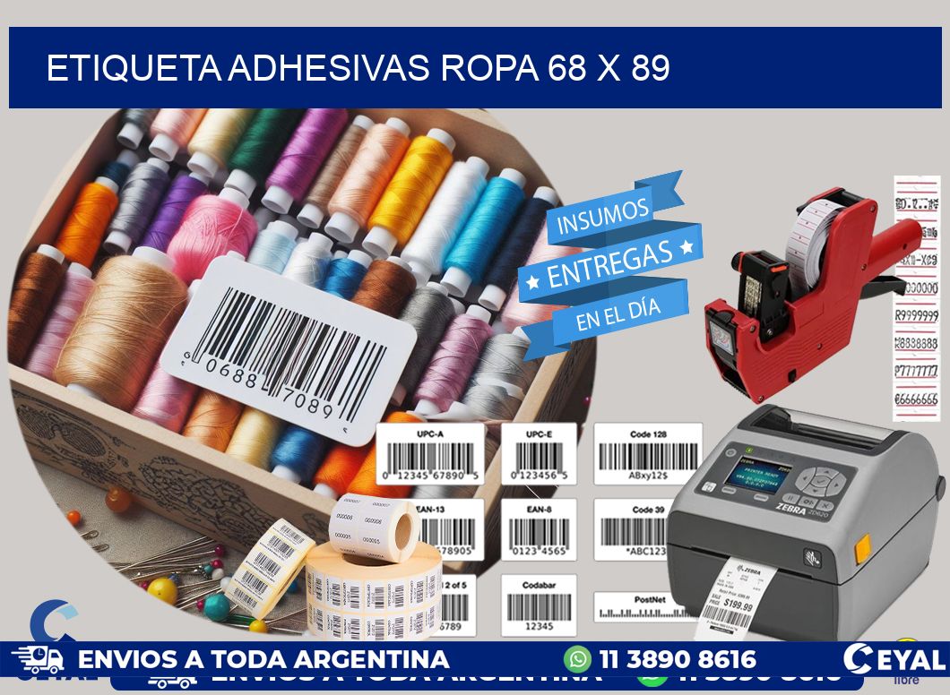 ETIQUETA ADHESIVAS ROPA 68 x 89