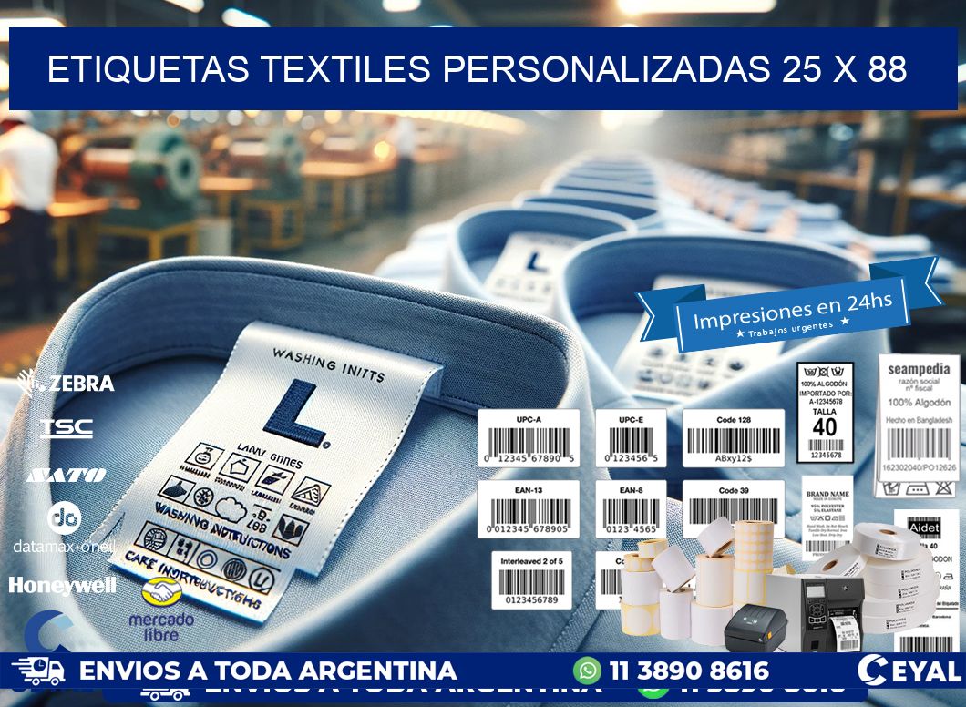 ETIQUETAS TEXTILES PERSONALIZADAS 25 x 88