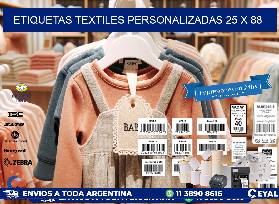 ETIQUETAS TEXTILES PERSONALIZADAS 25 x 88