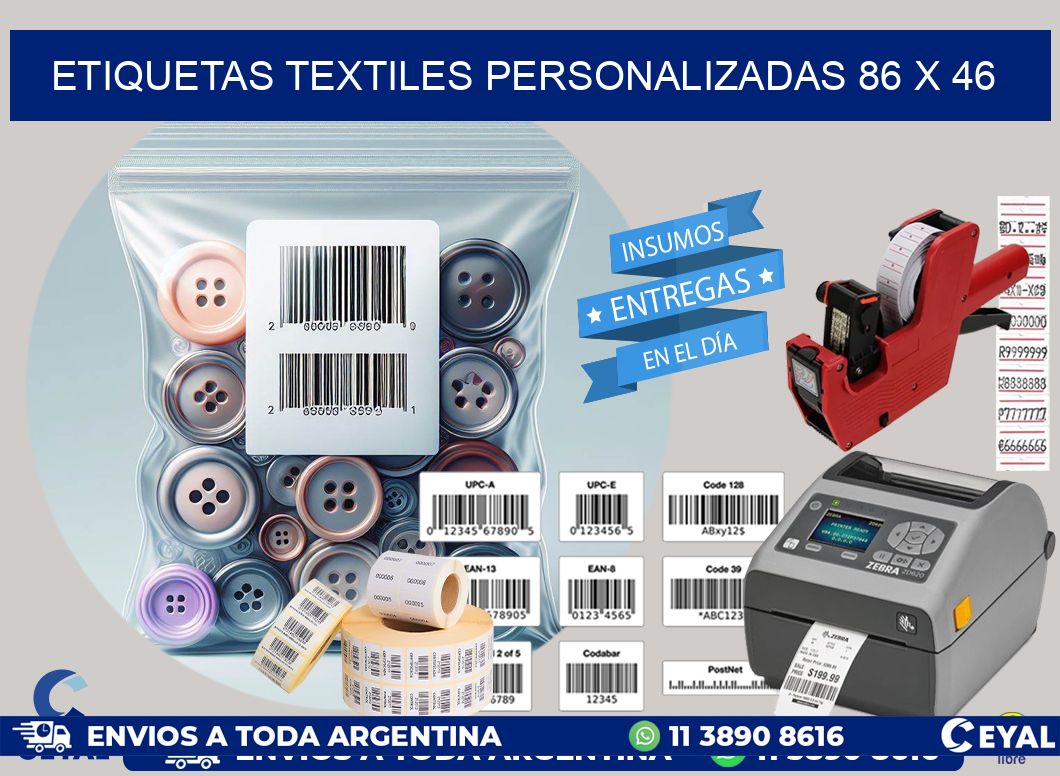 ETIQUETAS TEXTILES PERSONALIZADAS 86 x 46