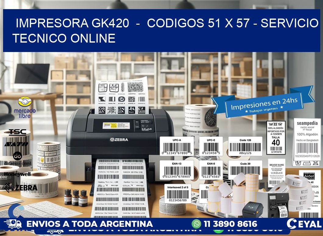 IMPRESORA GK420  -  CODIGOS 51 x 57 - SERVICIO TECNICO ONLINE