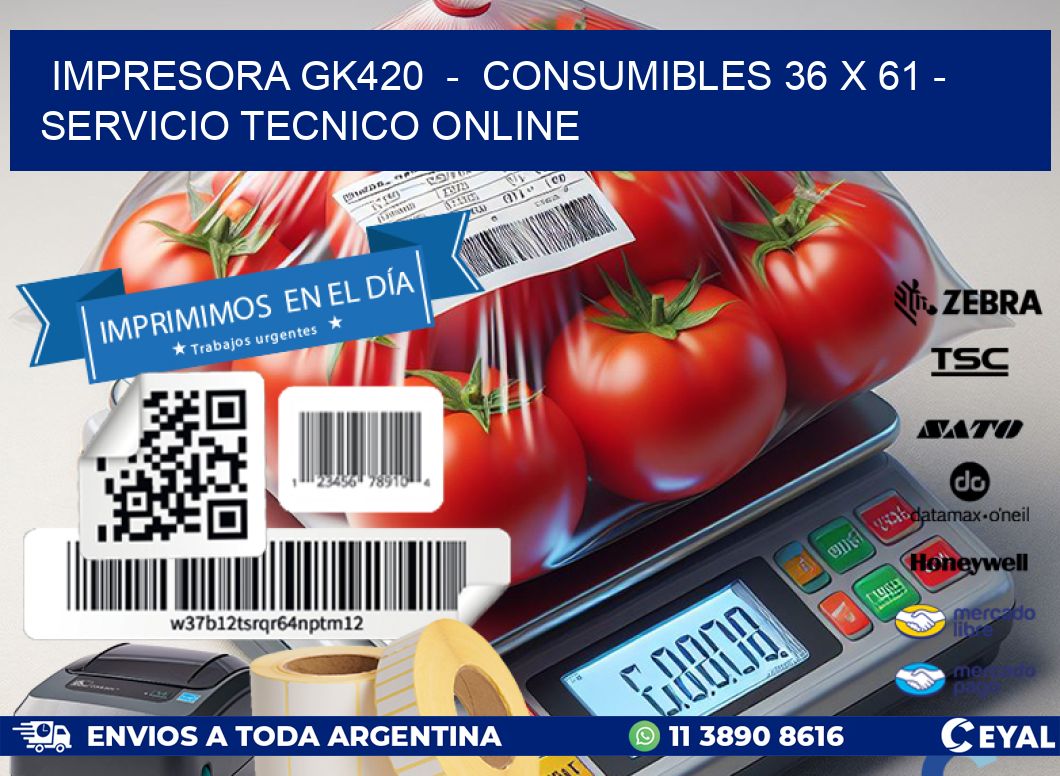 IMPRESORA GK420  -  CONSUMIBLES 36 x 61 - SERVICIO TECNICO ONLINE
