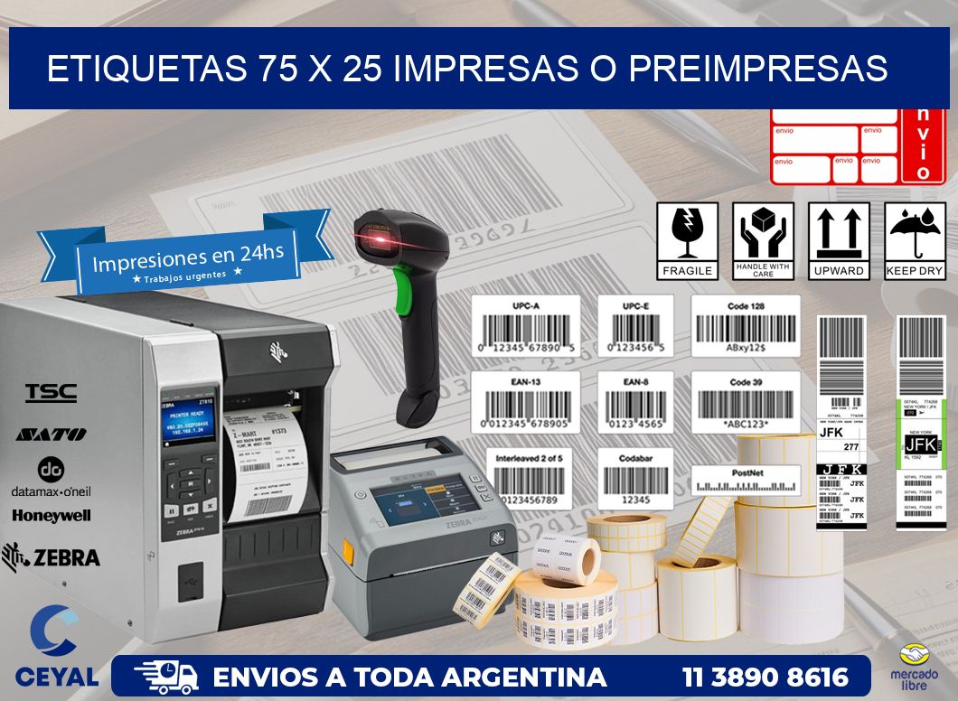 ETIQUETAS 75 x 25 IMPRESAS O PREIMPRESAS