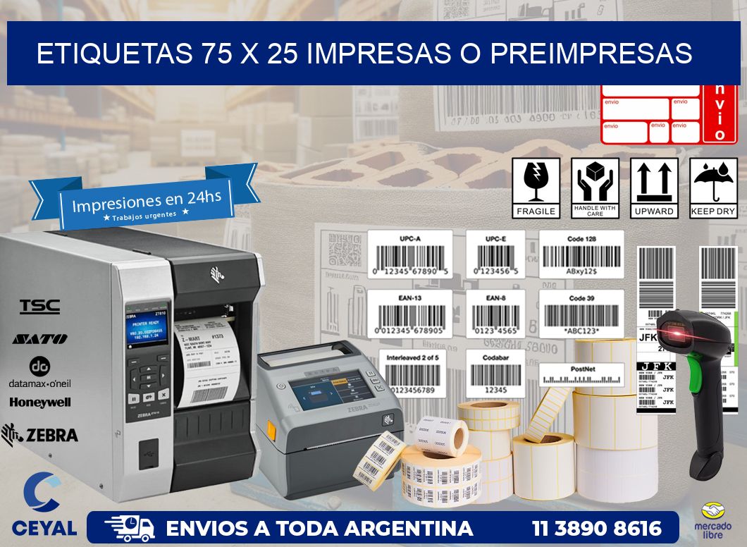 ETIQUETAS 75 x 25 IMPRESAS O PREIMPRESAS