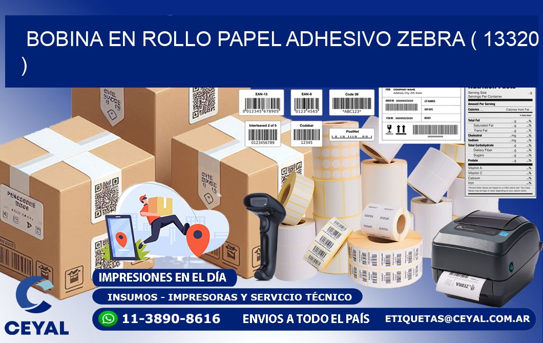 BOBINA EN ROLLO PAPEL ADHESIVO ZEBRA ( 13320 )