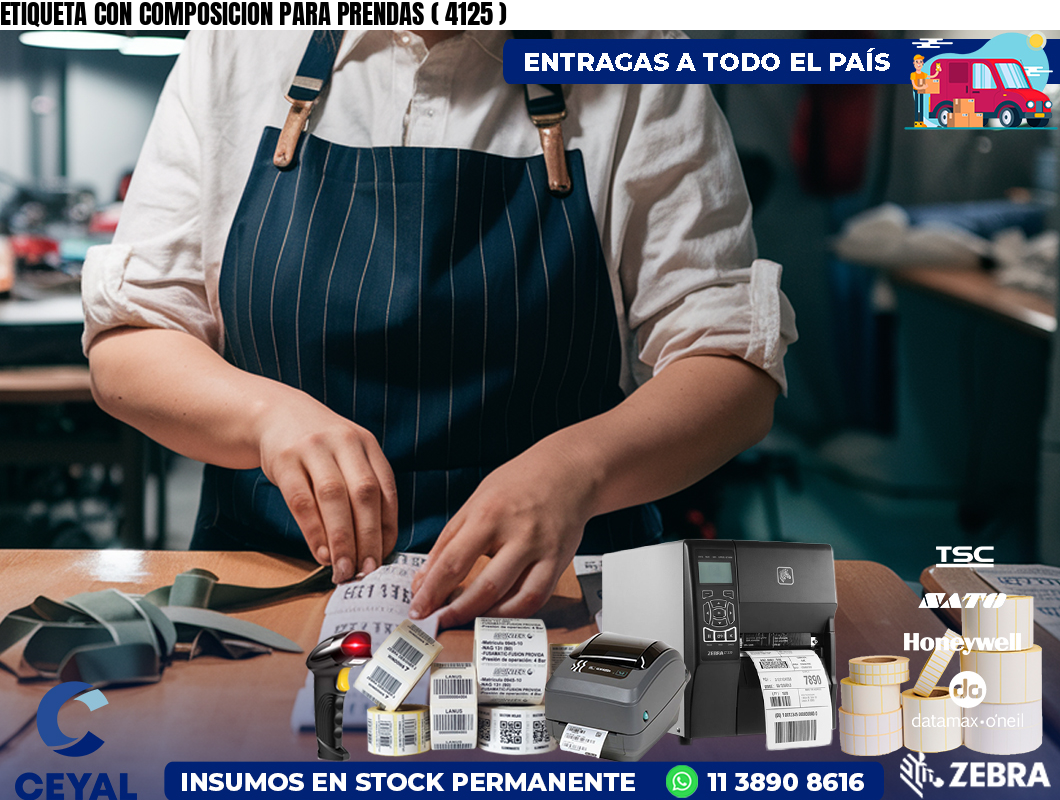 ETIQUETA CON COMPOSICION PARA PRENDAS ( 4125 )