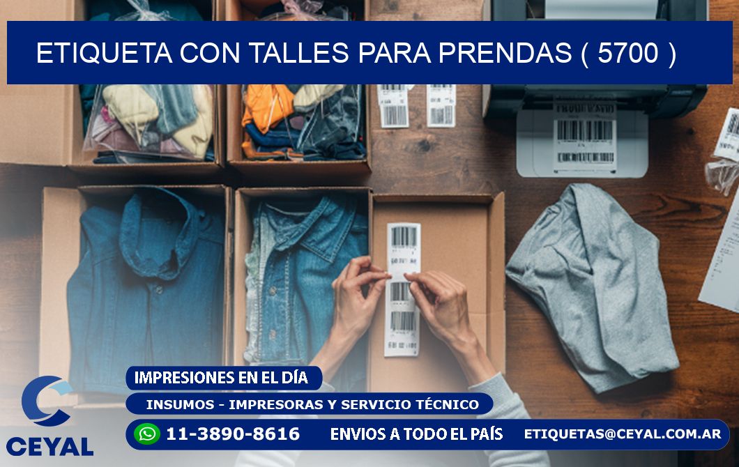 ETIQUETA CON TALLES PARA PRENDAS ( 5700 )