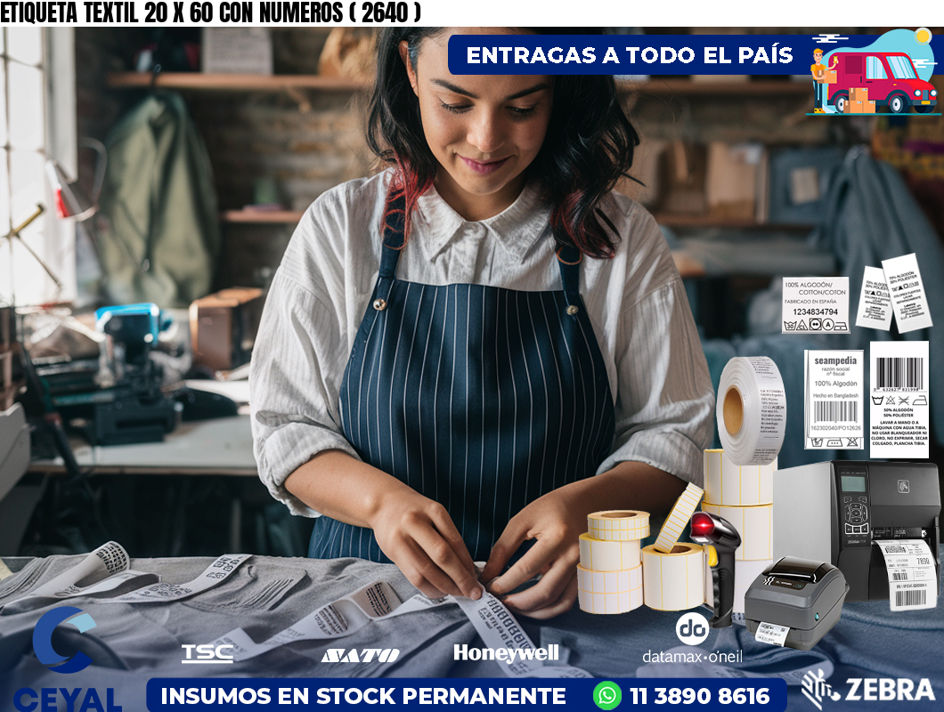 ETIQUETA TEXTIL 20 X 60 CON NUMEROS ( 2640 )