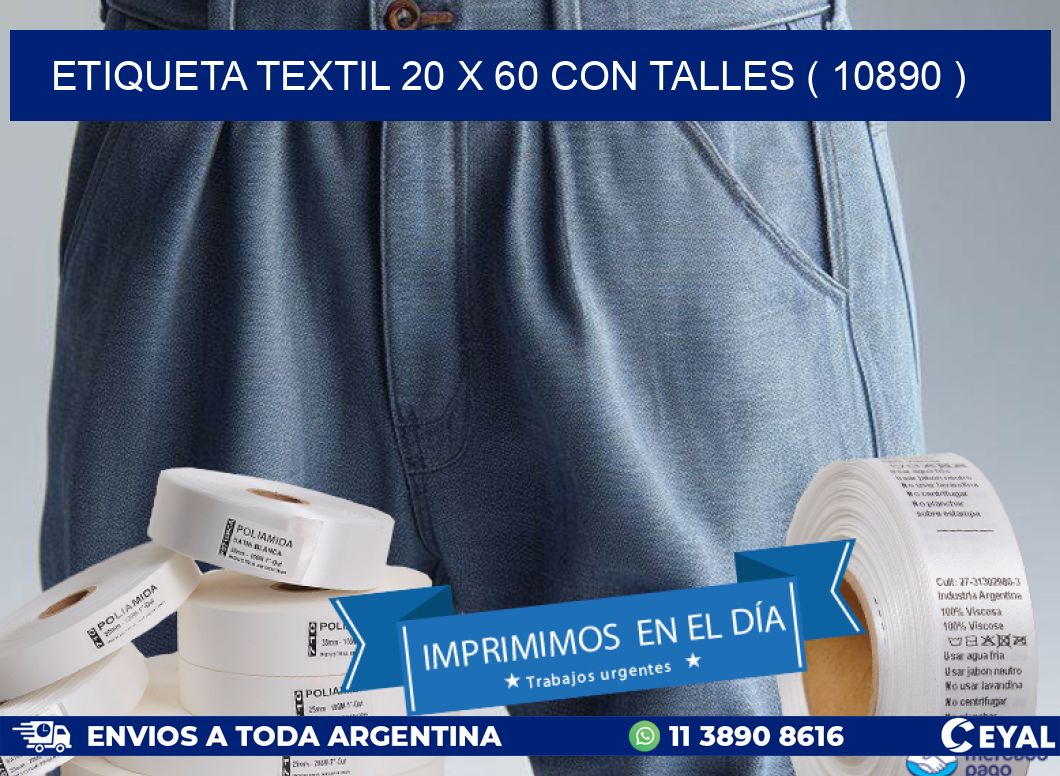 ETIQUETA TEXTIL 20 X 60 CON TALLES ( 10890 )
