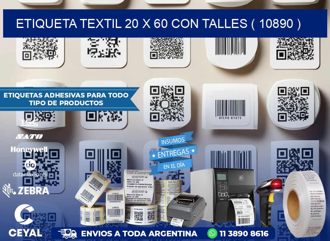 ETIQUETA TEXTIL 20 X 60 CON TALLES ( 10890 )