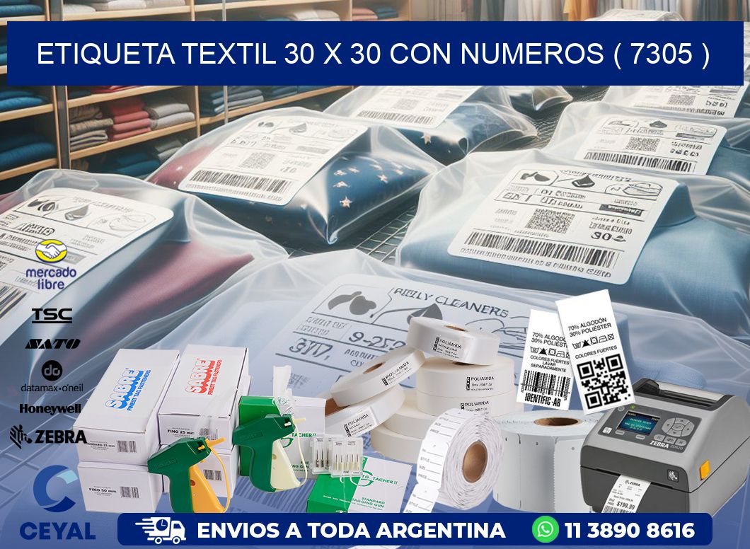 ETIQUETA TEXTIL 30 X 30 CON NUMEROS ( 7305 )