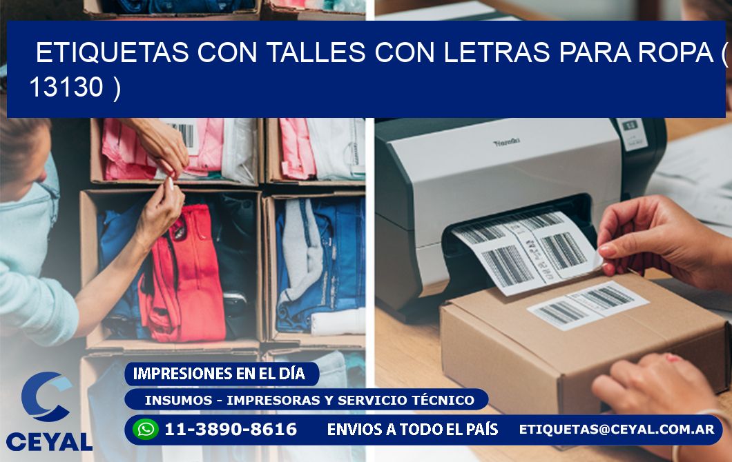 ETIQUETAS CON TALLES CON LETRAS PARA ROPA ( 13130 )