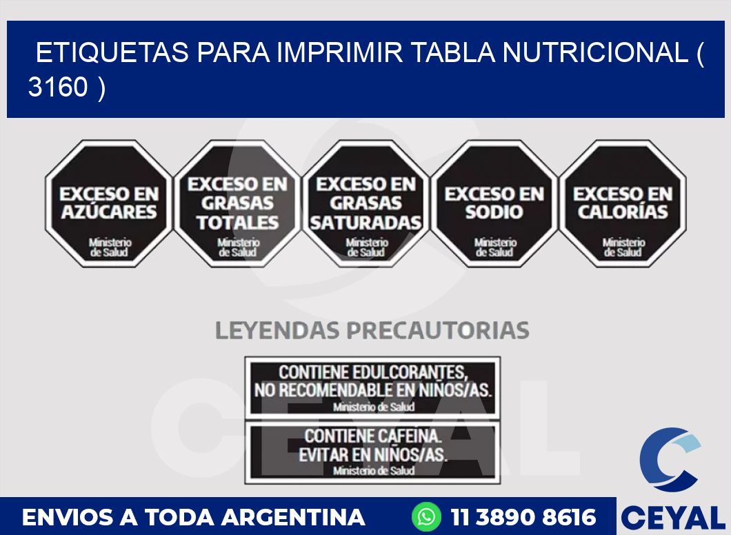 ETIQUETAS PARA IMPRIMIR TABLA NUTRICIONAL ( 3160 )