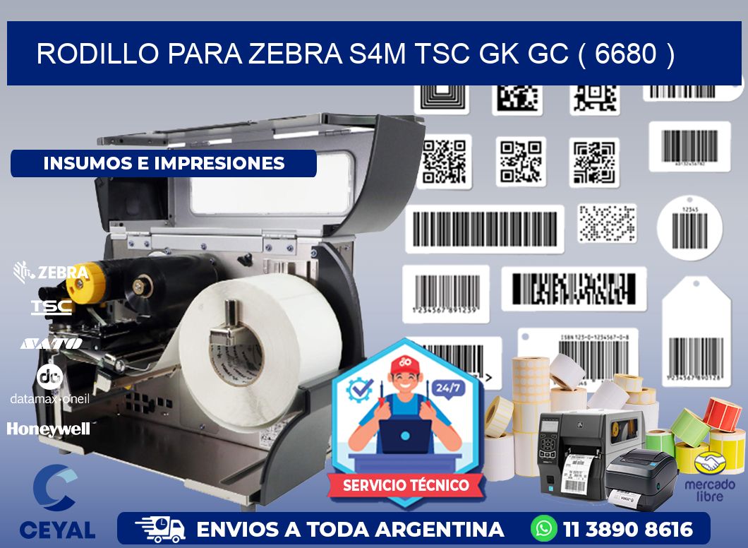 rodillo para zebra S4M TSC GK GC ( 6680 )