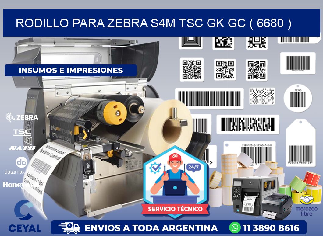 rodillo para zebra S4M TSC GK GC ( 6680 )