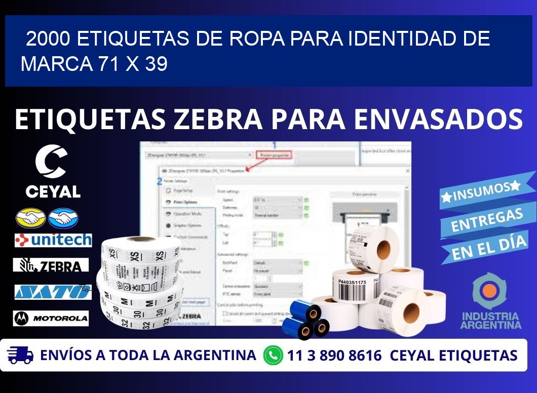 2000 ETIQUETAS DE ROPA PARA IDENTIDAD DE MARCA 71 x 39