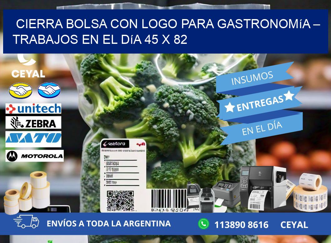 Cierra bolsa con logo para gastronomía – Trabajos en el día 45 x 82