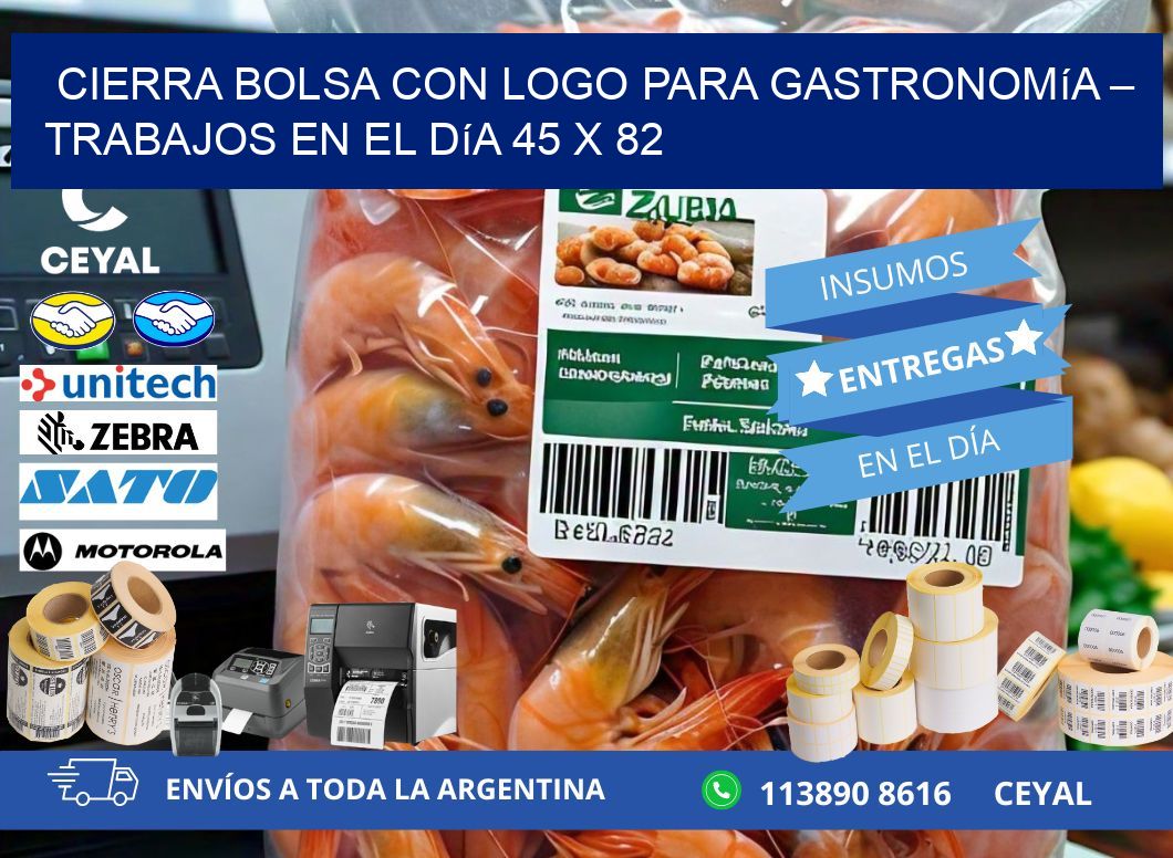 Cierra bolsa con logo para gastronomía – Trabajos en el día 45 x 82