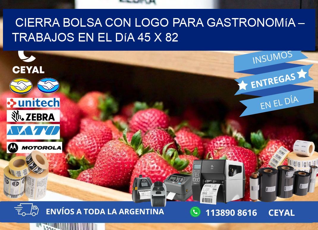 Cierra bolsa con logo para gastronomía – Trabajos en el día 45 x 82