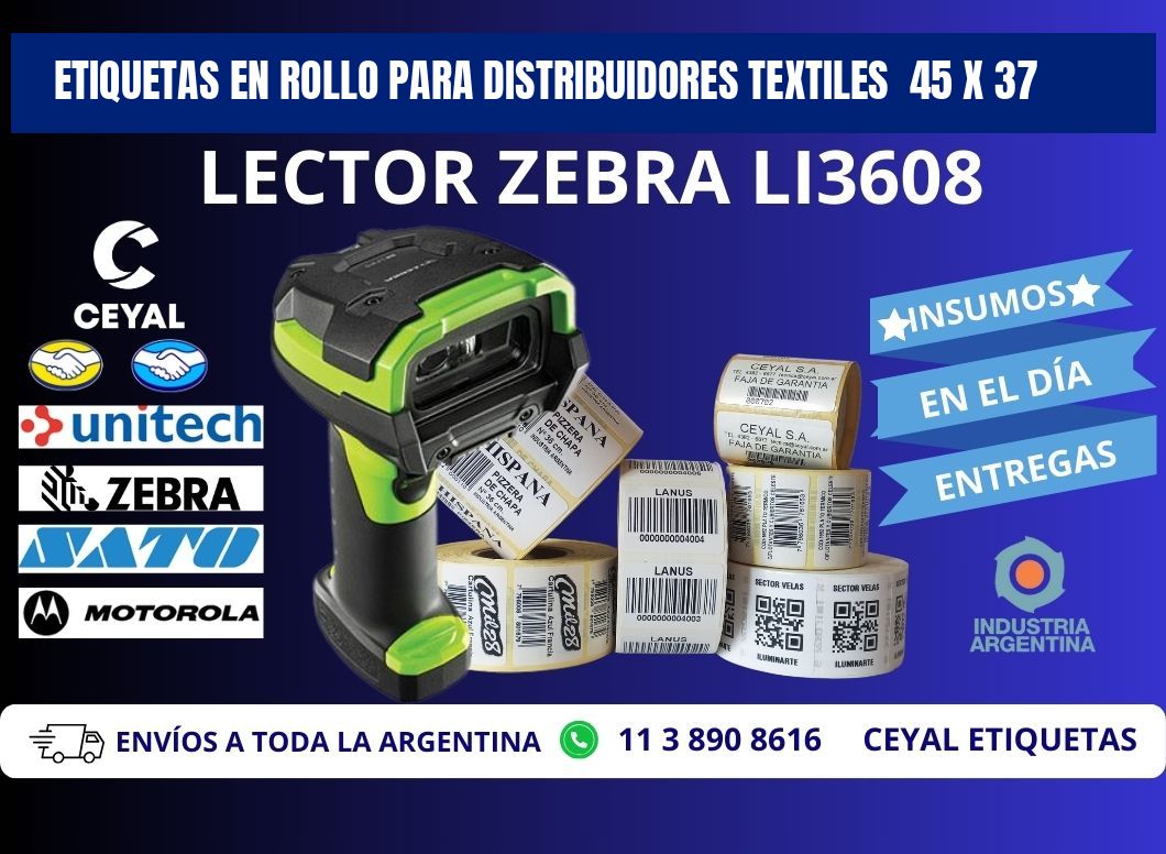 ETIQUETAS EN ROLLO PARA DISTRIBUIDORES TEXTILES 45 x 37