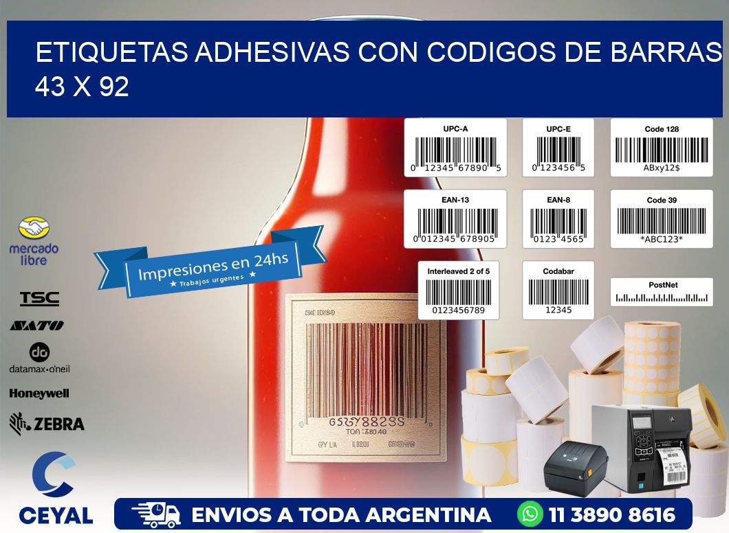 Etiquetas Adhesivas con Codigos de Barras  43 x 92