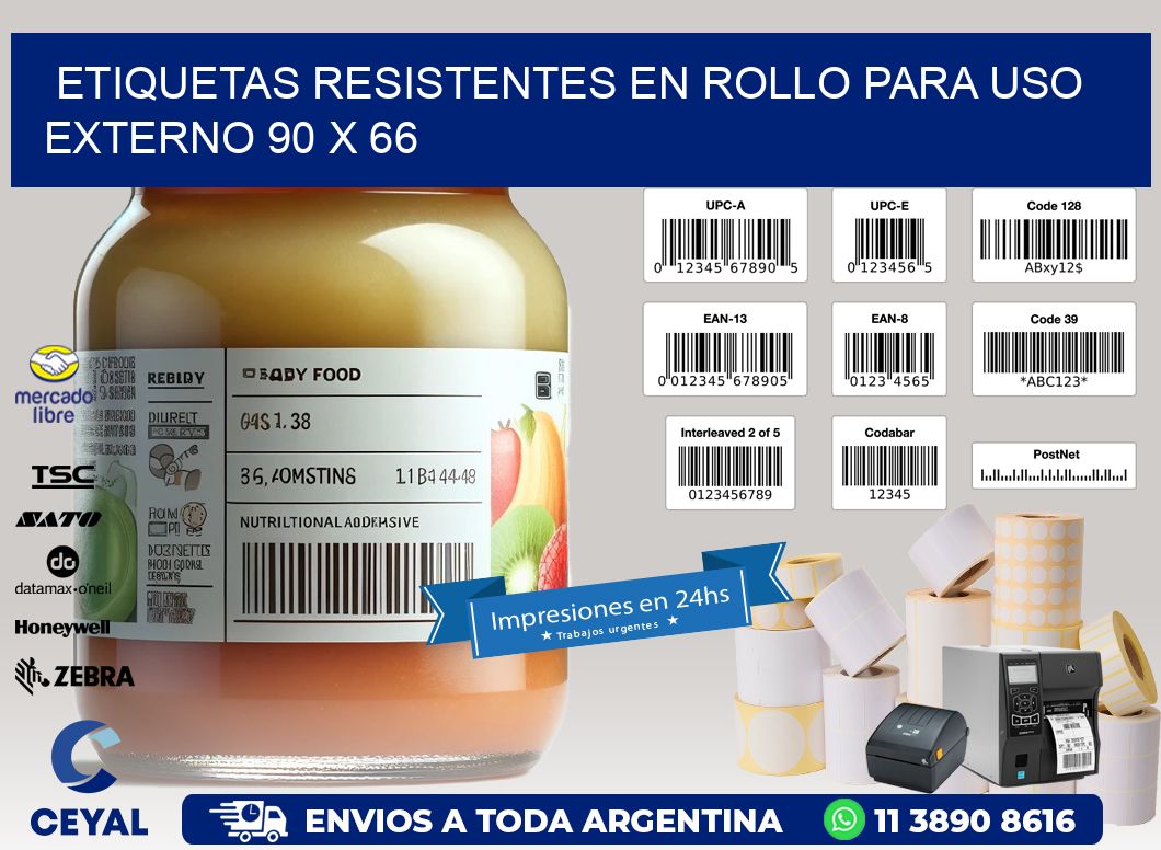 Etiquetas Resistentes en Rollo para Uso Externo 90 x 66