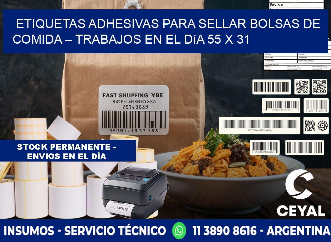 Etiquetas adhesivas para sellar bolsas de comida – Trabajos en el día 55 x 31