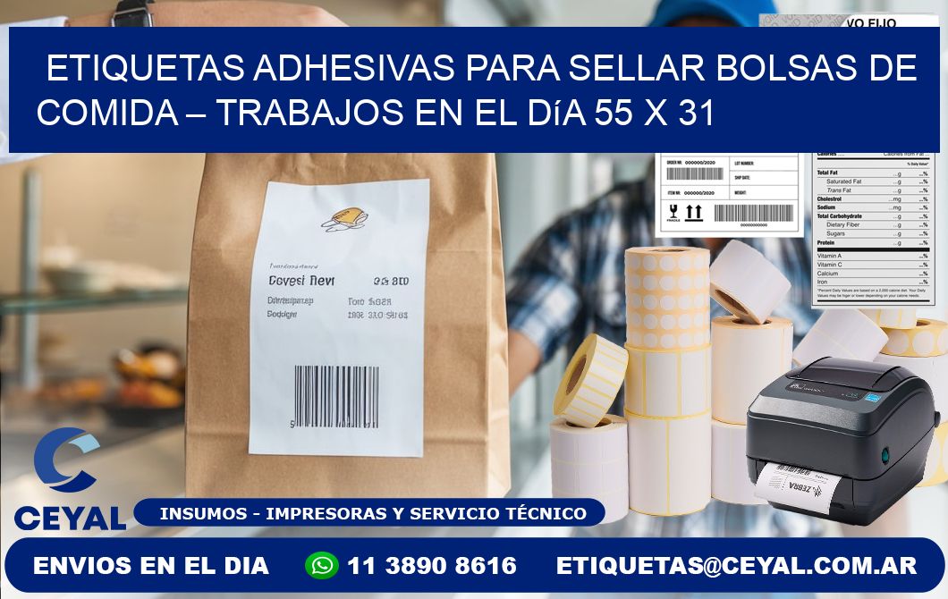 Etiquetas adhesivas para sellar bolsas de comida – Trabajos en el día 55 x 31